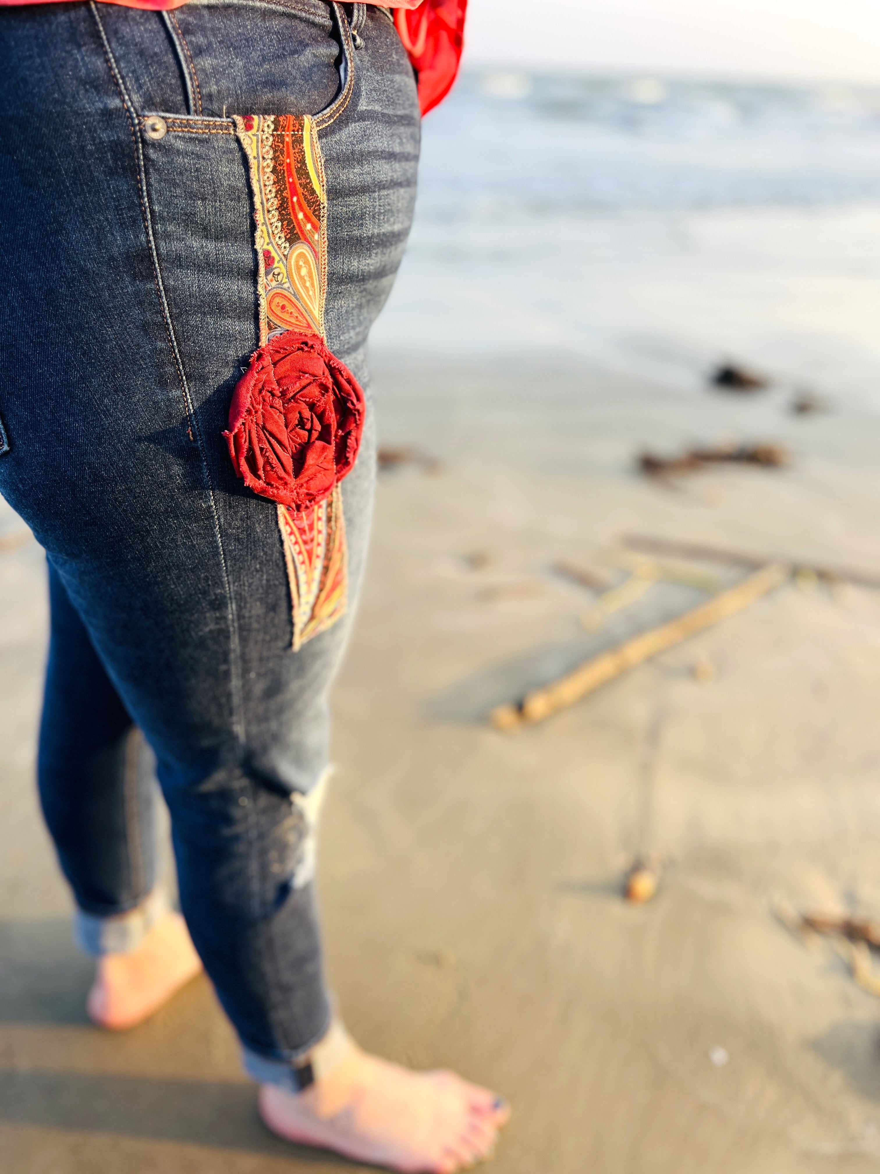 "Urban Artisan" – Designer Refurbished Jeans with Unique Handstitched Accents