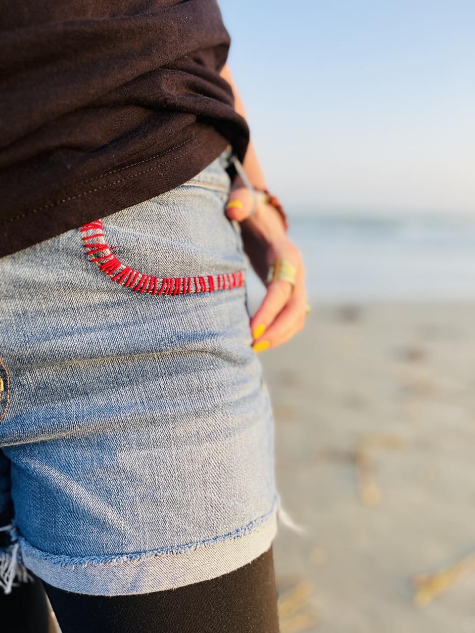 Upcycled Boho-Chic Jean Shorts with Handstitched Details