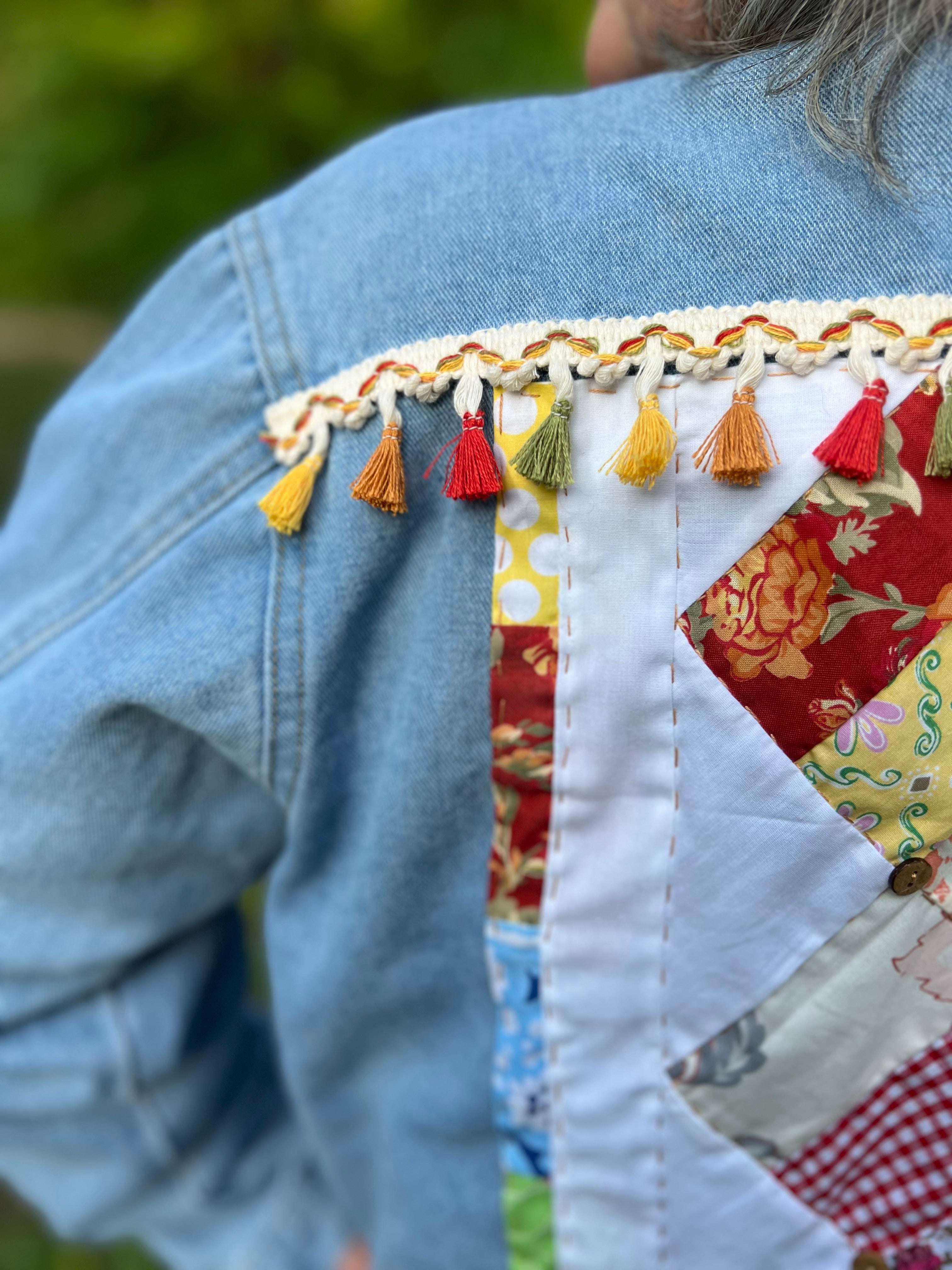Quilted Distressed Boho Denim Jacket