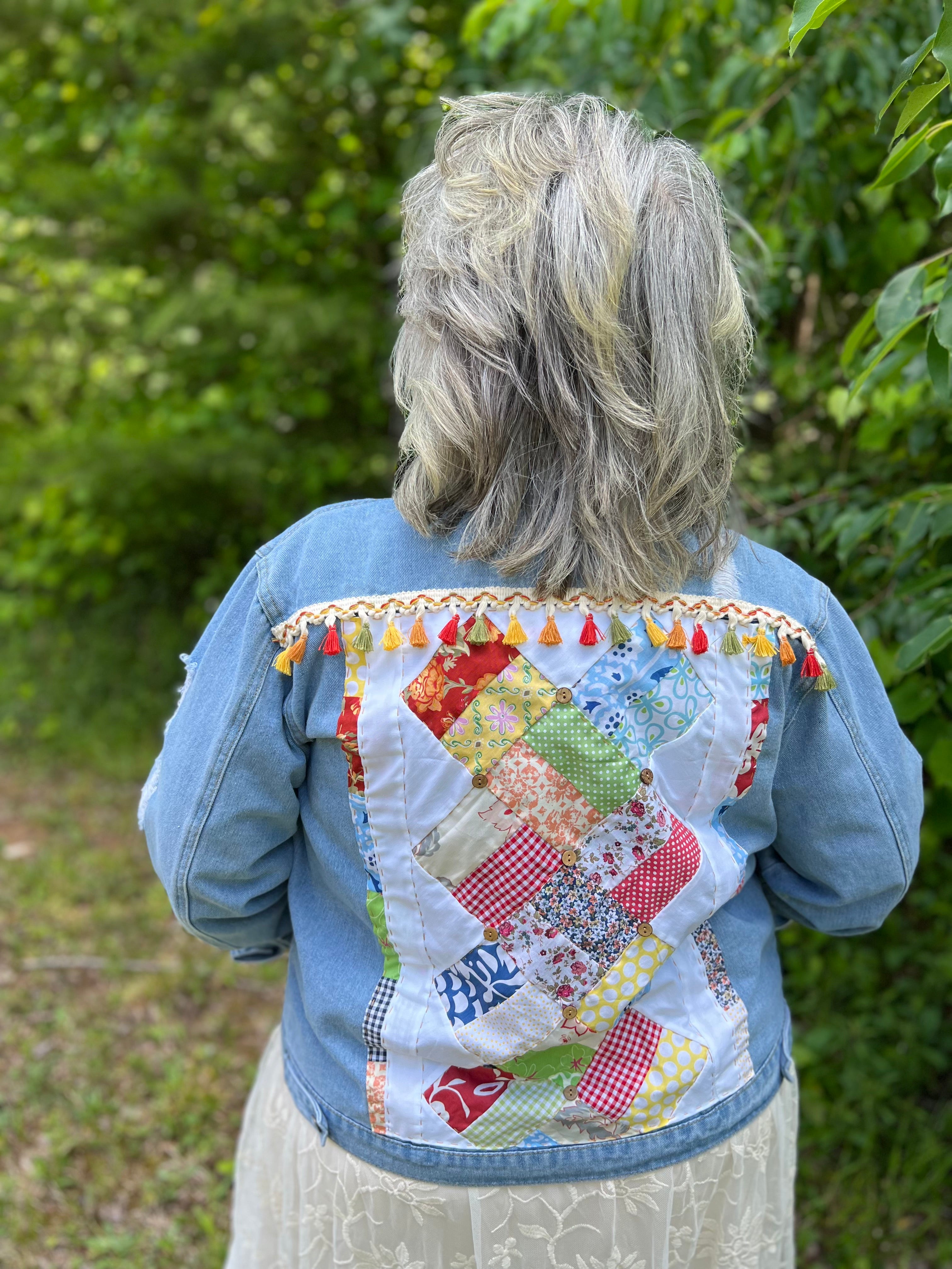 Quilted Distressed Boho Denim Jacket