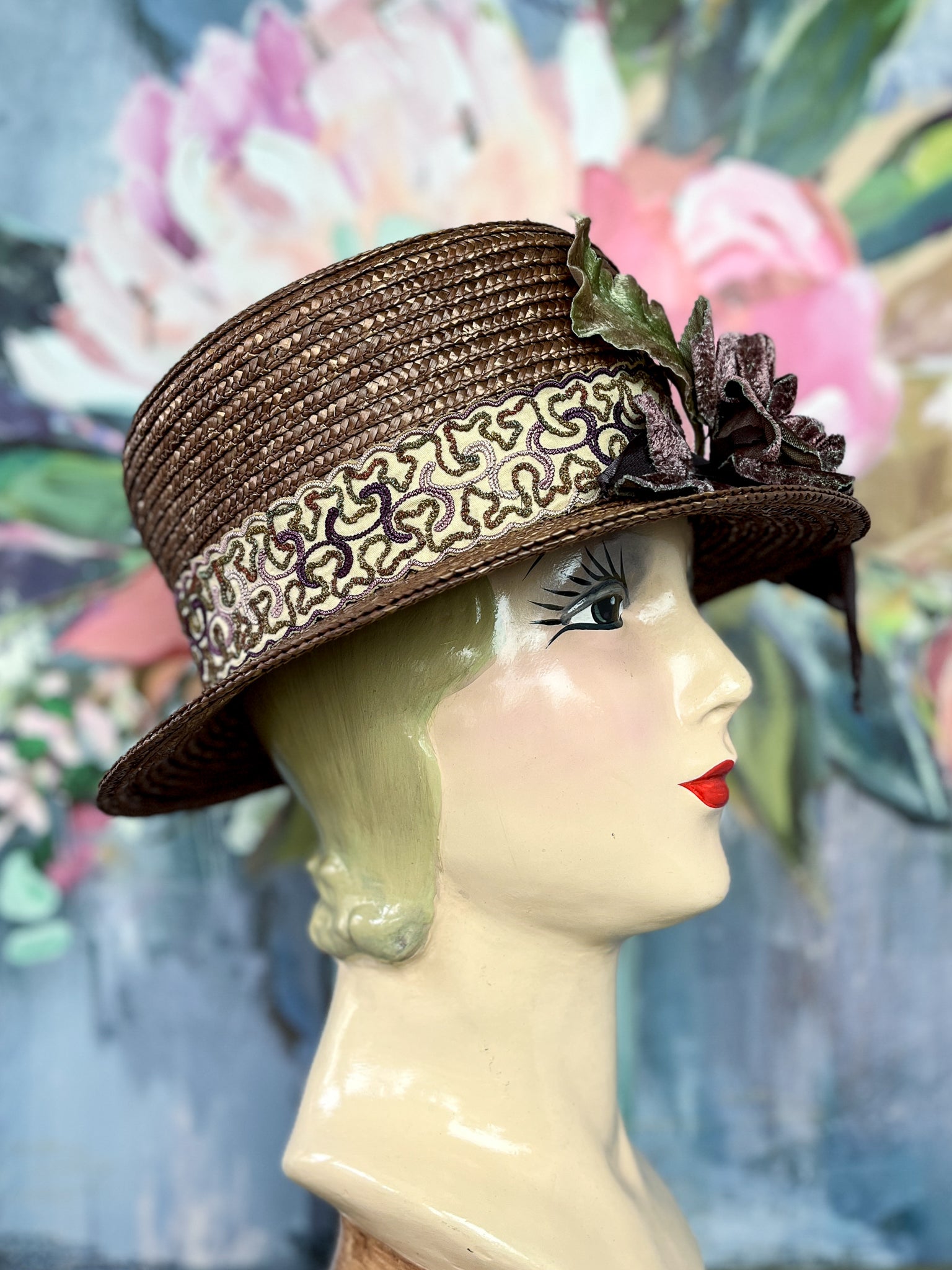“Cocoa Rose” Vintage Summer Straw Hat
