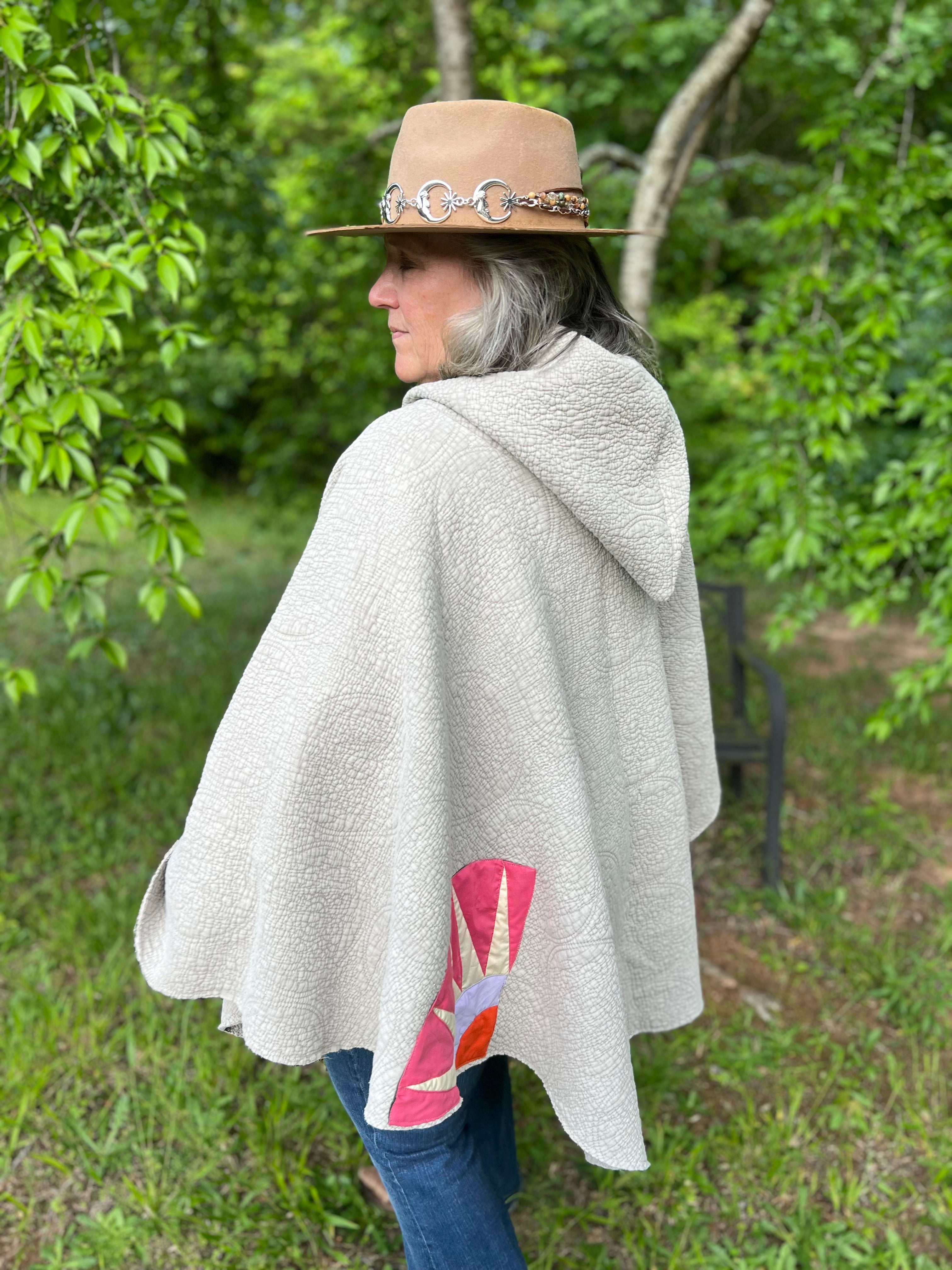 Quilted Patchwork Hooded Poncho
