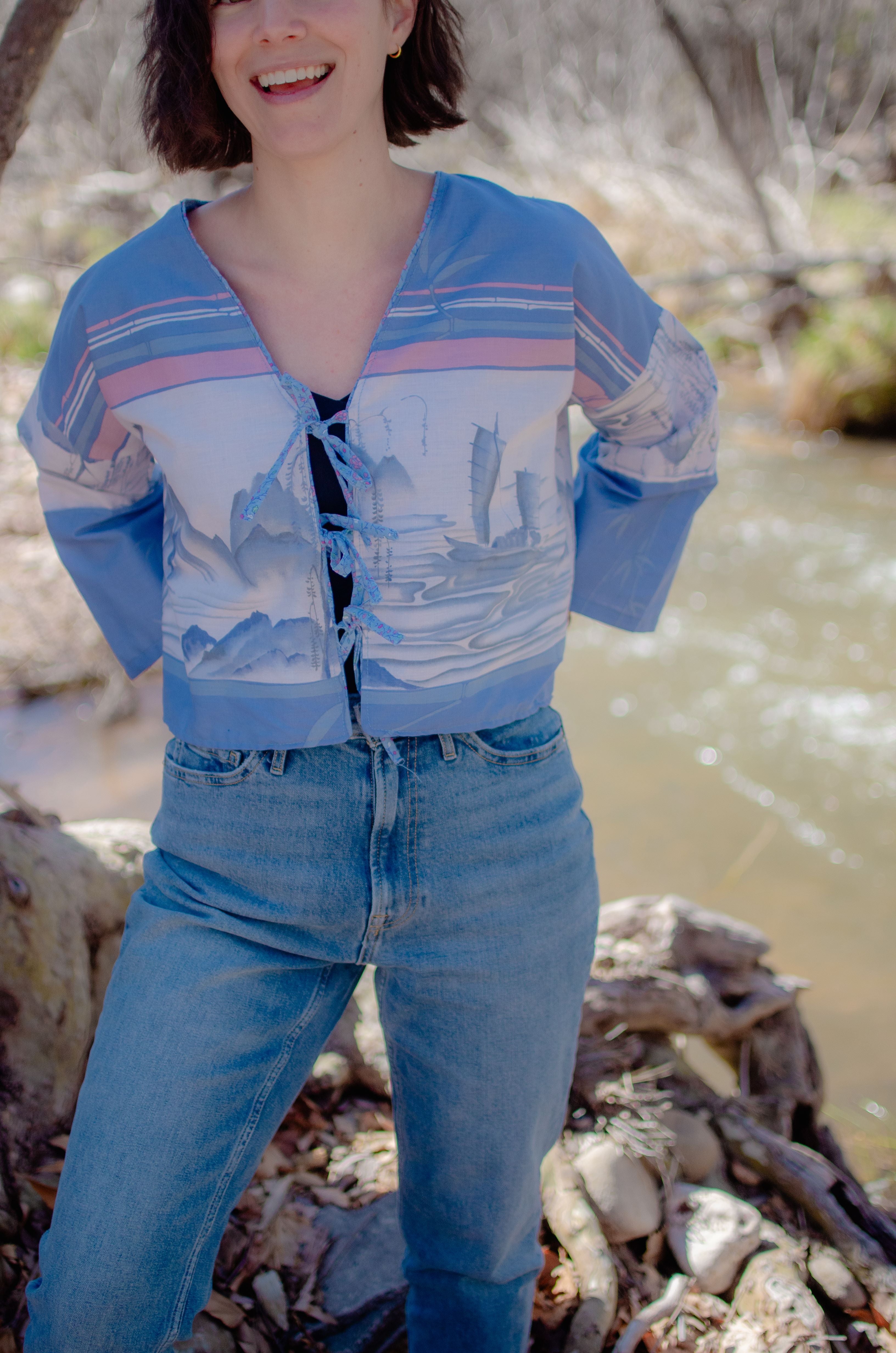 Zen Blues Tie front cardi