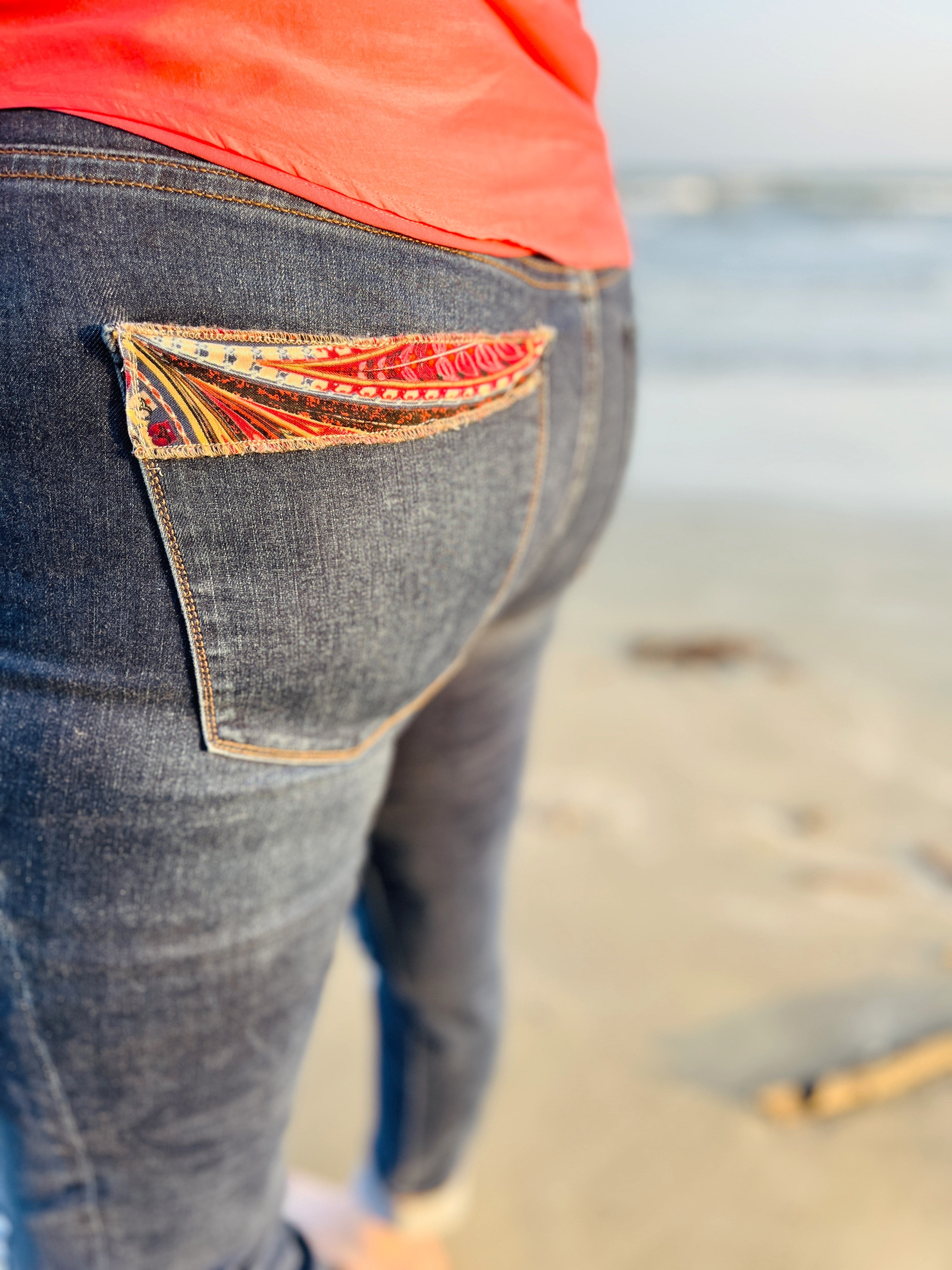 "Urban Artisan" – Designer Refurbished Jeans with Unique Handstitched Accents