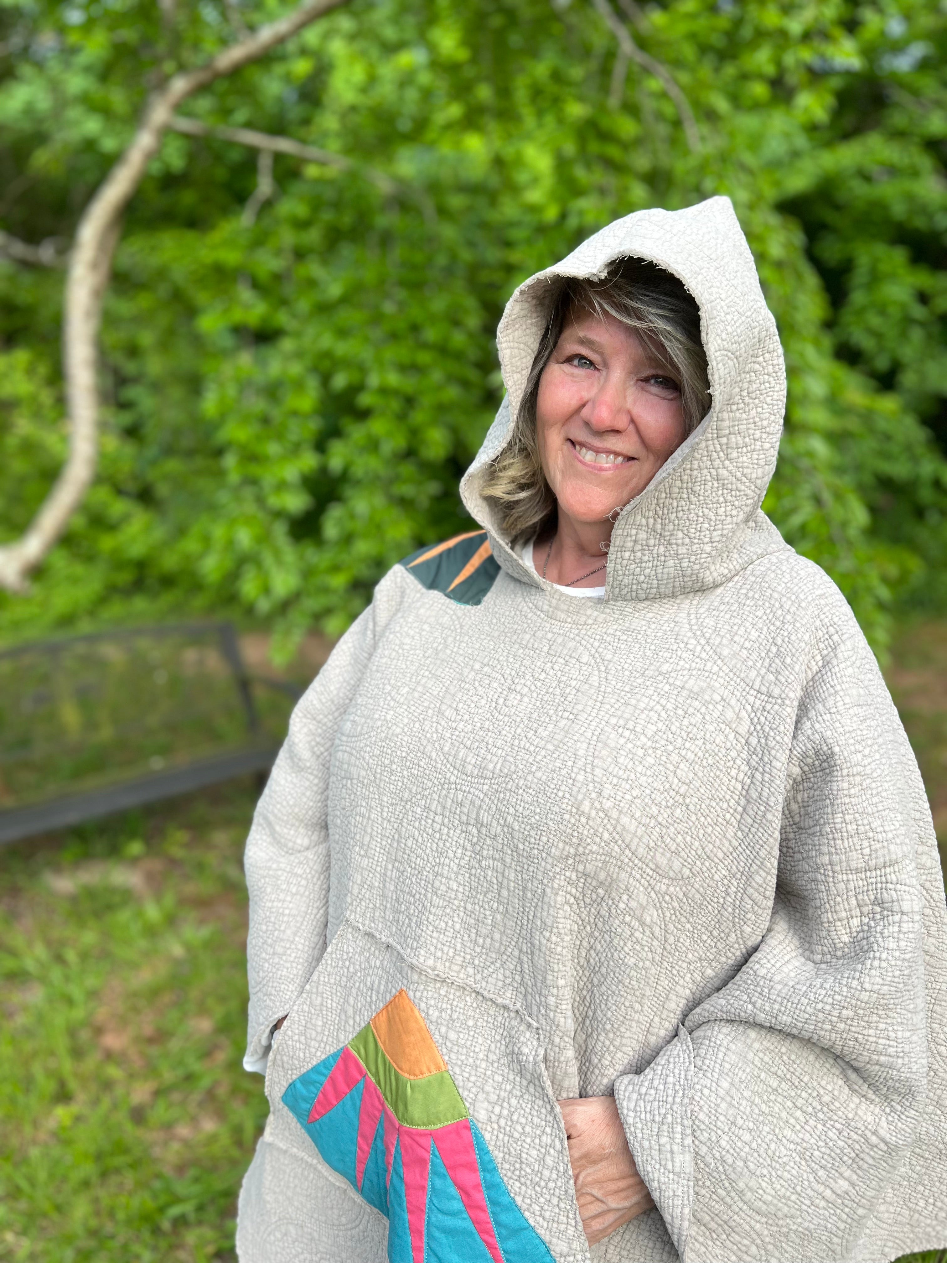 Quilted Patchwork Hooded Poncho