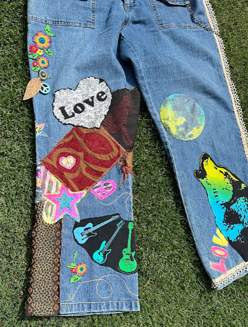 Miss Deb Handstitched Boho-Hippie Jeans