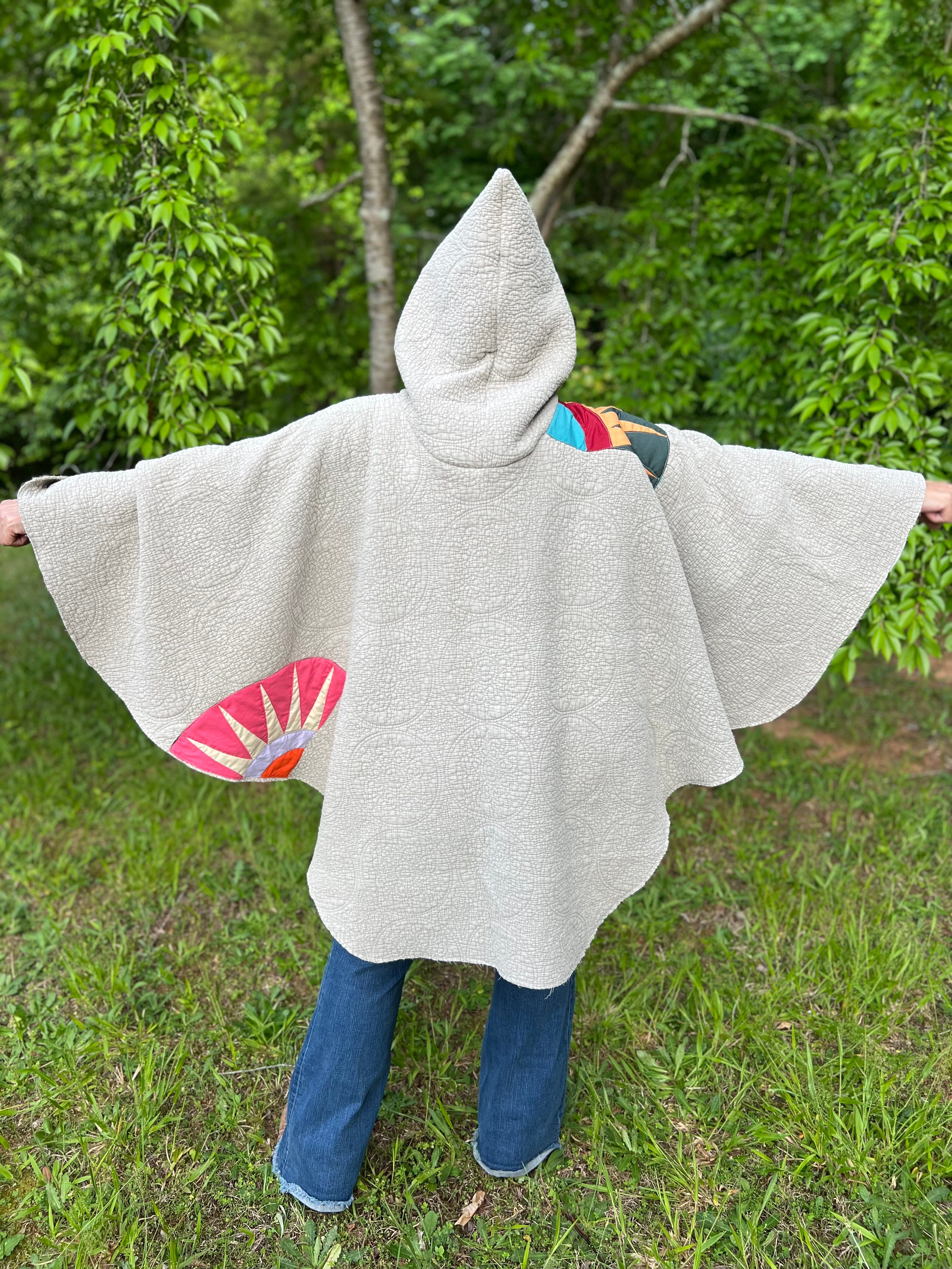 Quilted Patchwork Hooded Poncho