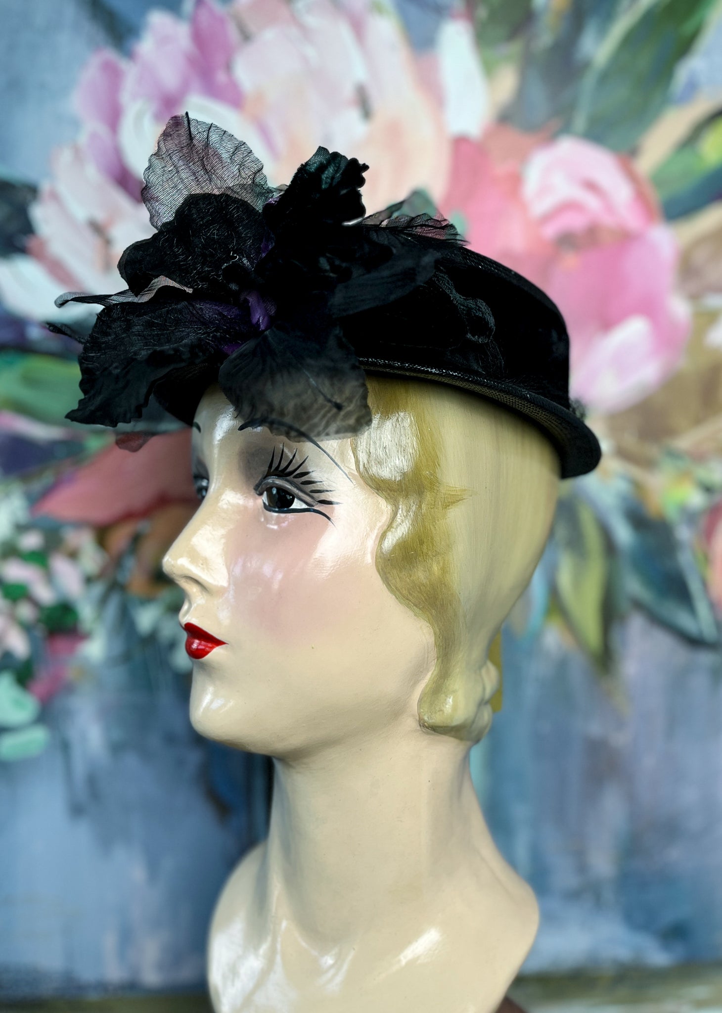 “Midnight Iris” Vintage Summer Hat