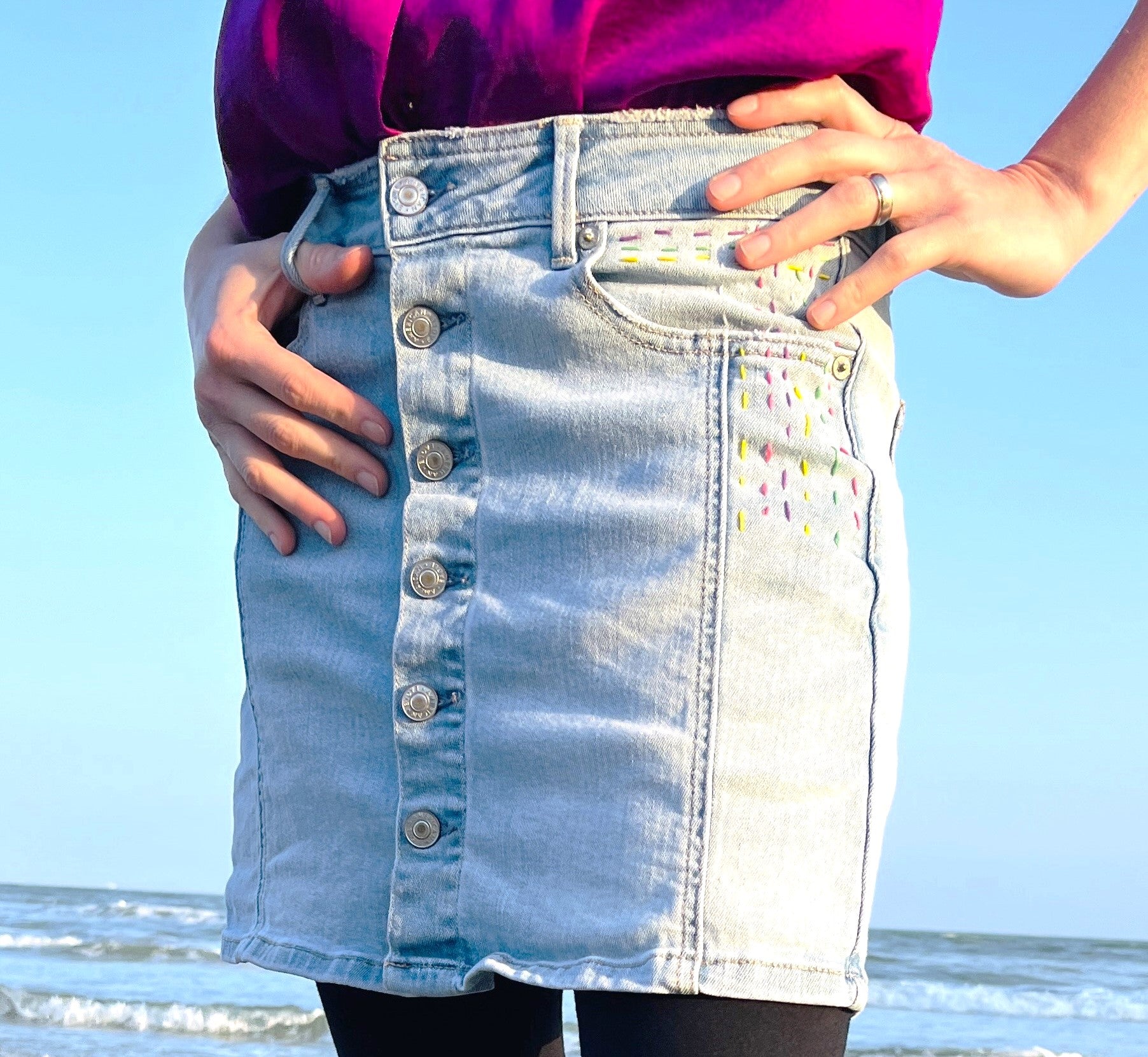 Chic Handstitched Upcycled Jean Skirt – Your New Wardrobe Staple
