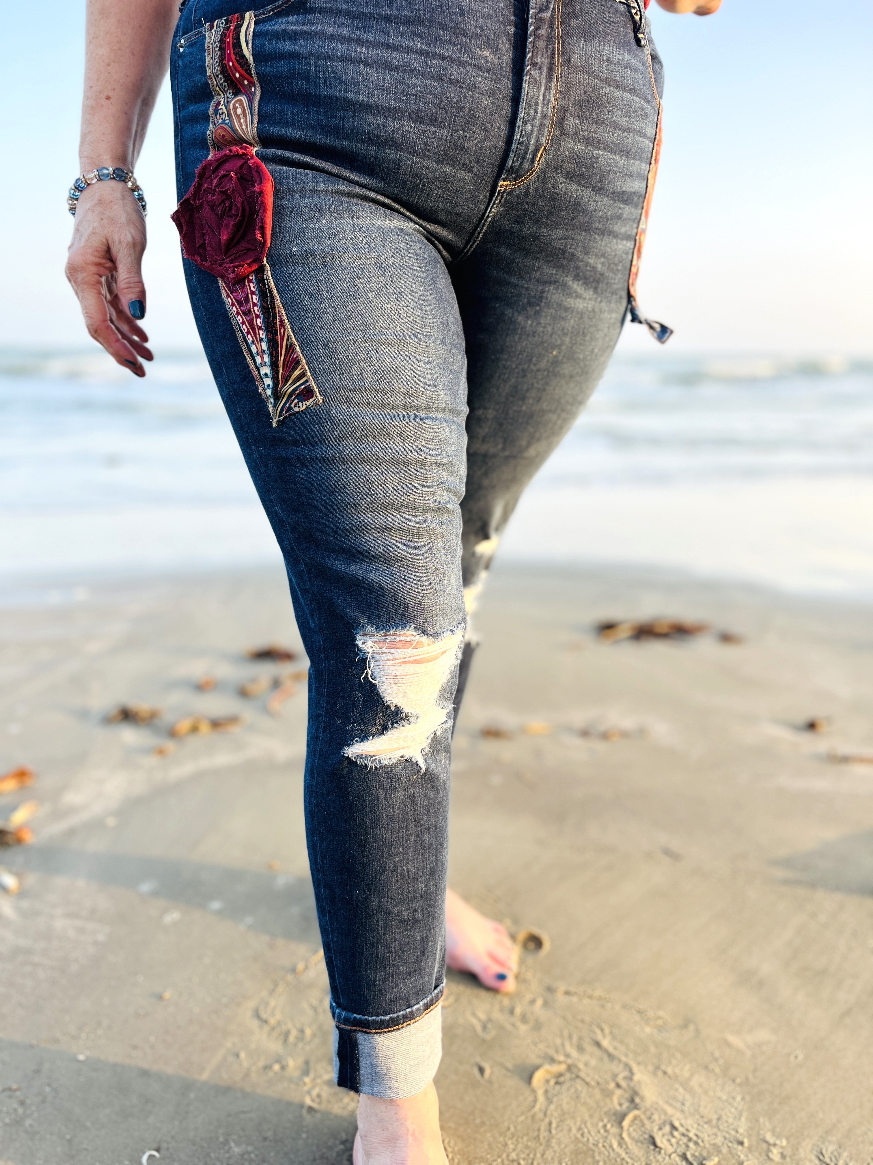 "Urban Artisan" – Designer Refurbished Jeans with Unique Handstitched Accents