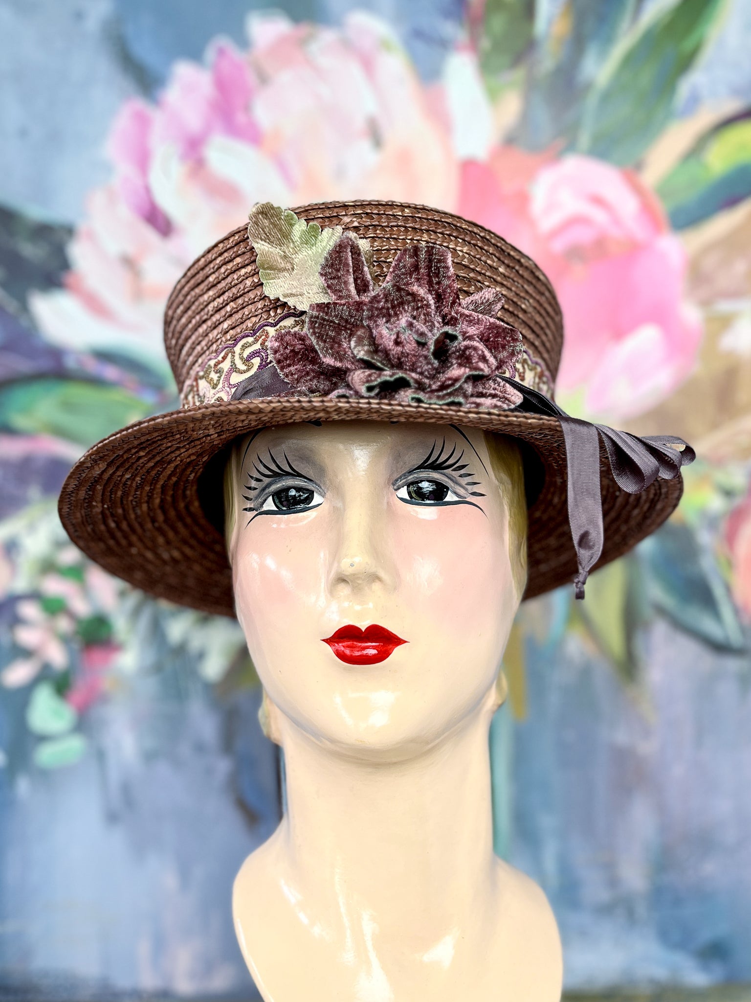 “Cocoa Rose” Vintage Summer Straw Hat