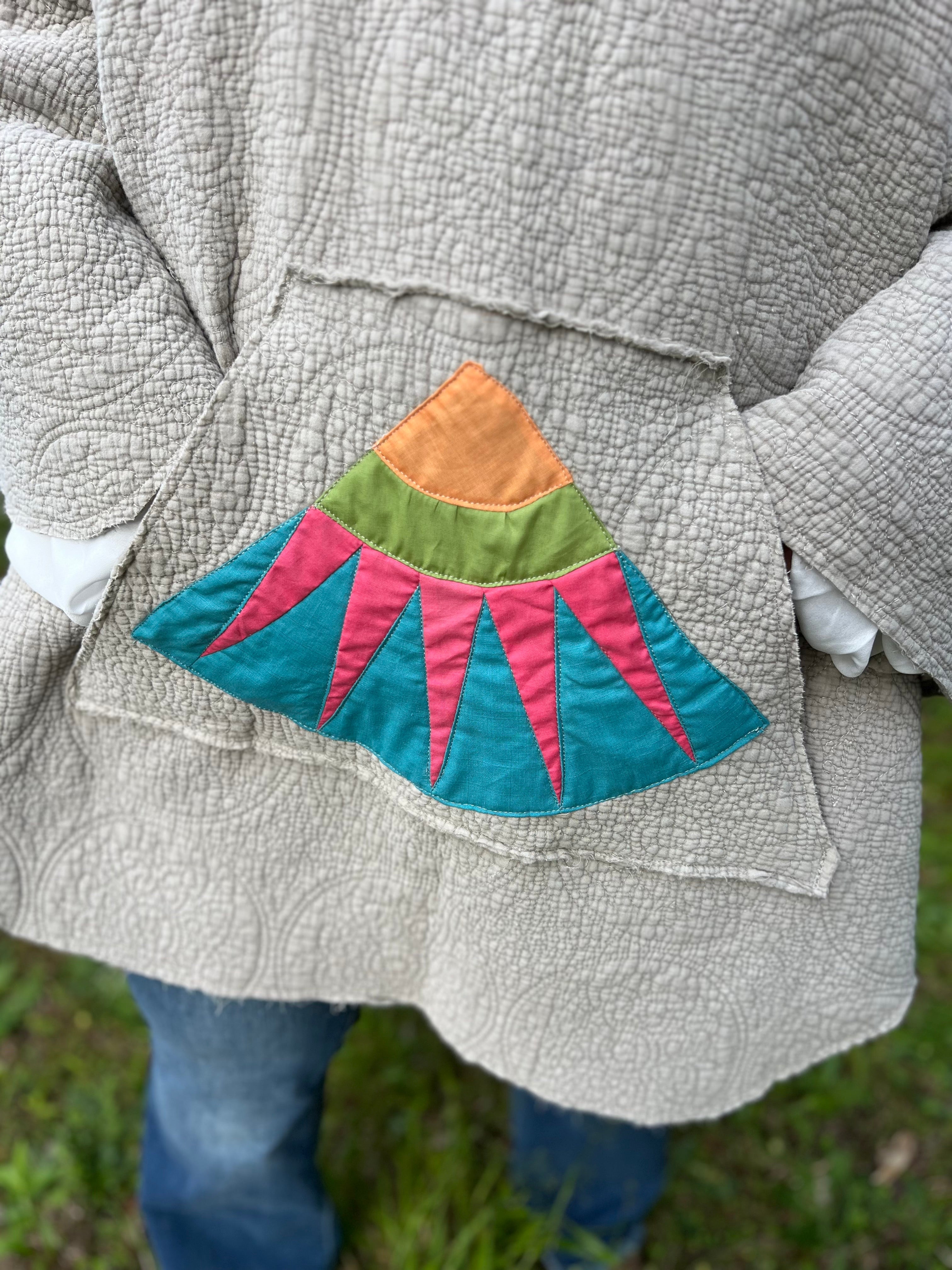 Quilted Patchwork Hooded Poncho
