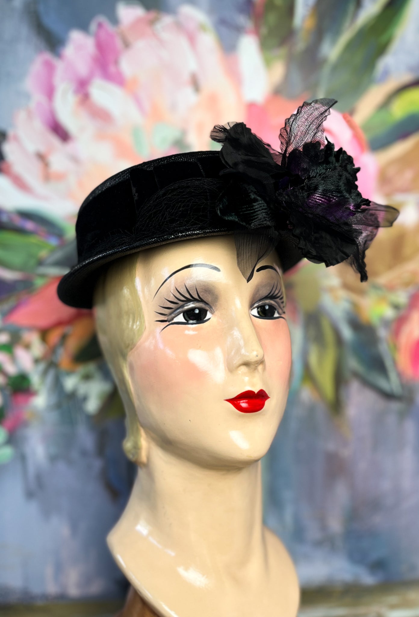 “Midnight Iris” Vintage Summer Hat