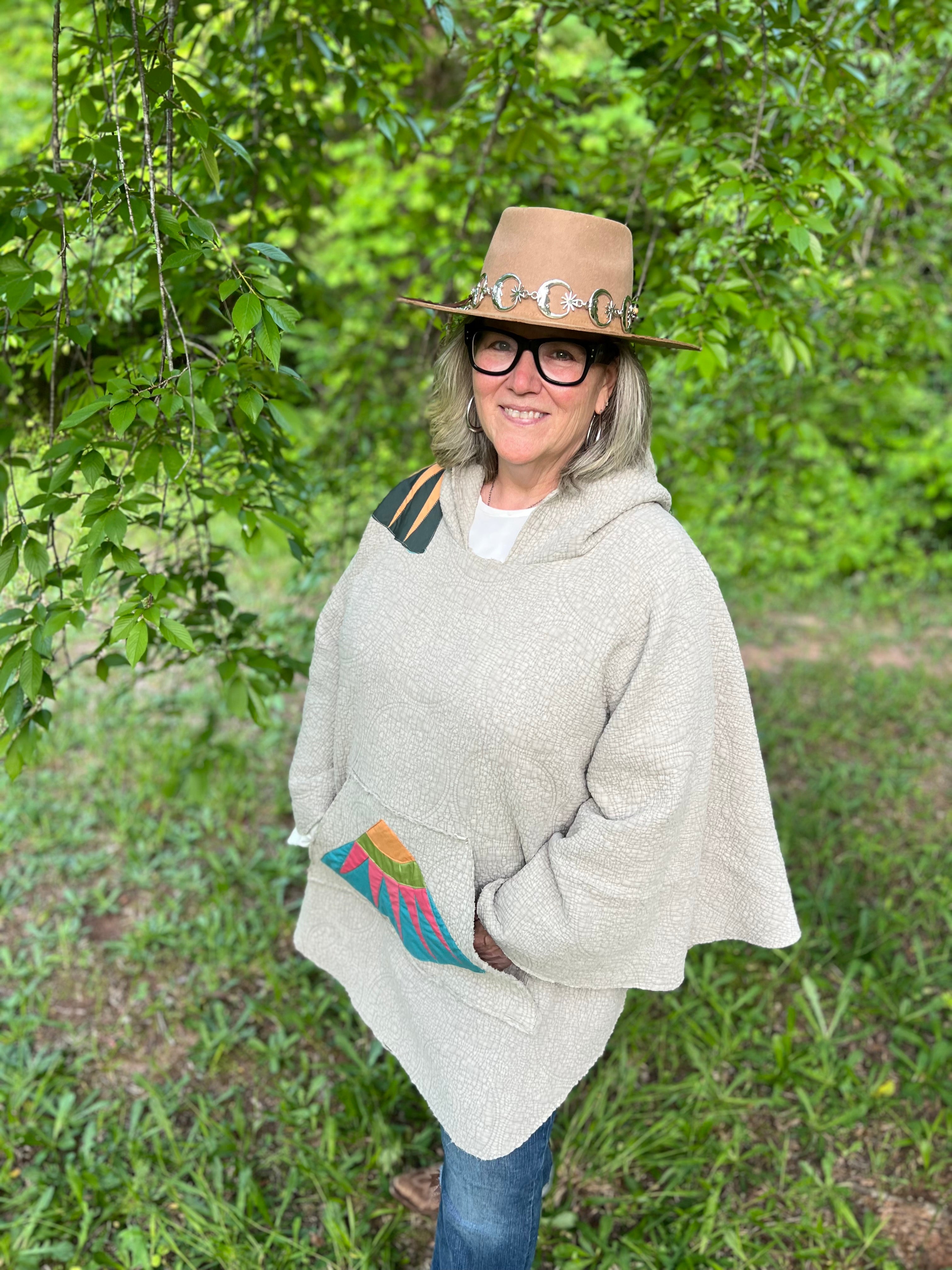 Quilted Patchwork Hooded Poncho