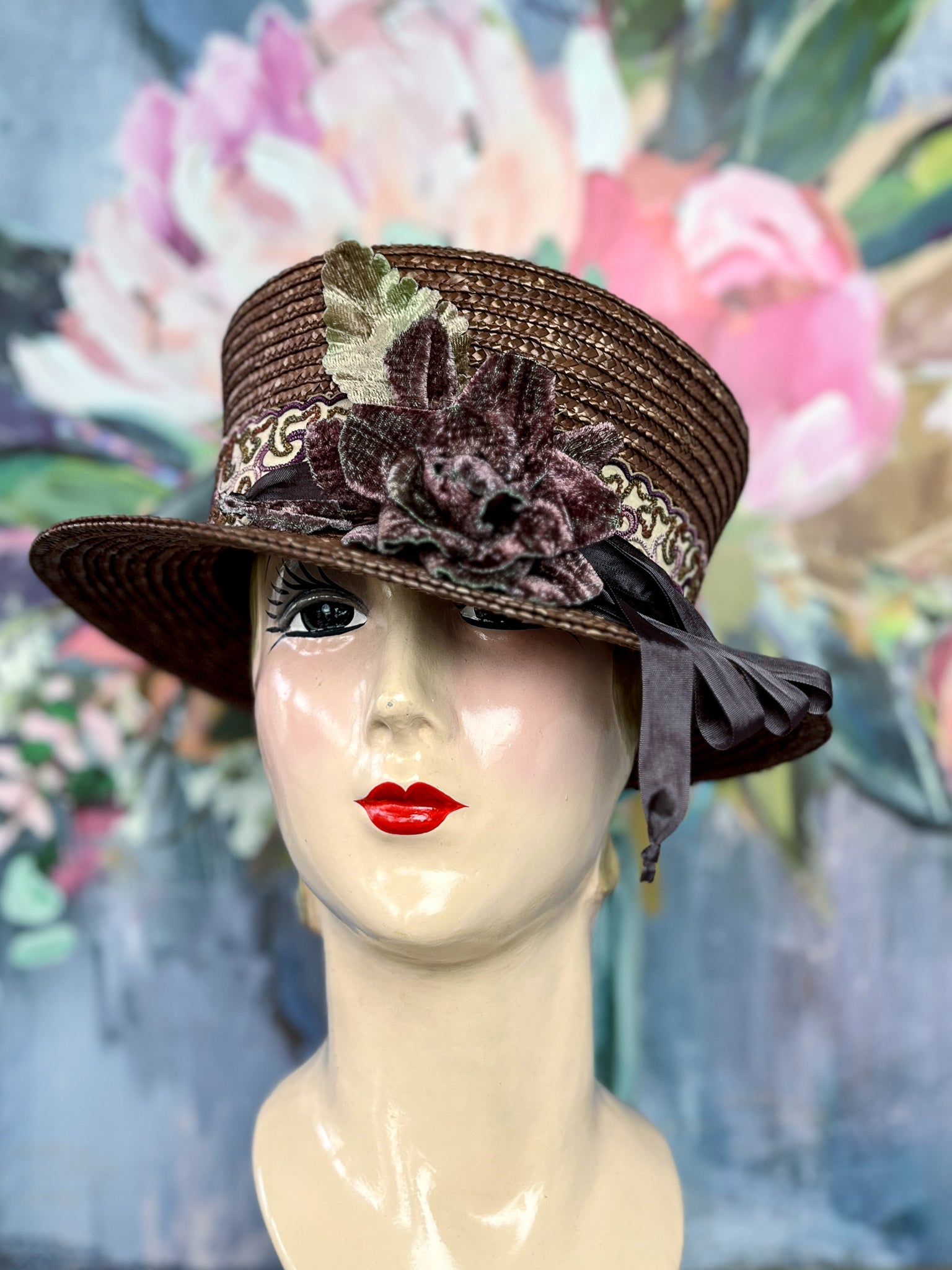 “Cocoa Rose” Vintage Summer Straw Hat